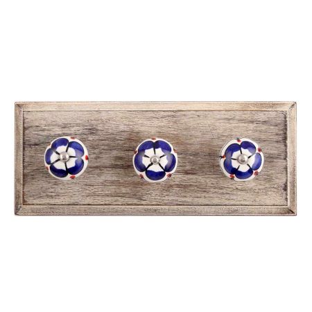 Navy Blue Ceramic Wooden Hooks